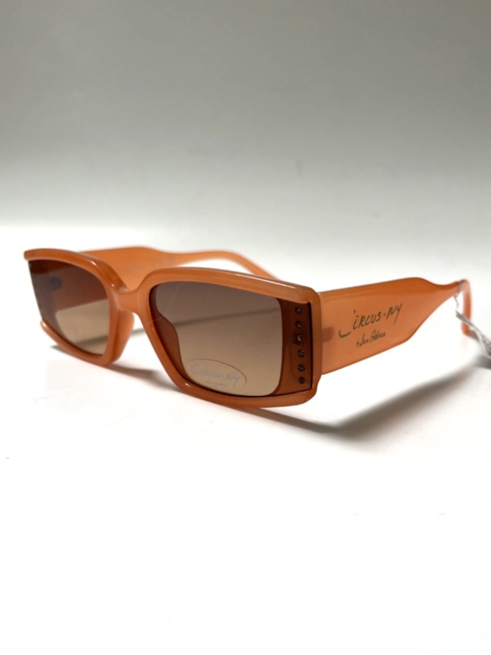 NWT CIRCUS BY SAM EDELMAN Slim Rectangle Sunglasses Rhinestone Coral Brown Lens